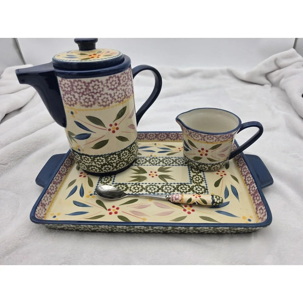 Tempations Old World Harvest‎ SET, Coffee Pot ,Spoon, Creamer & Tray